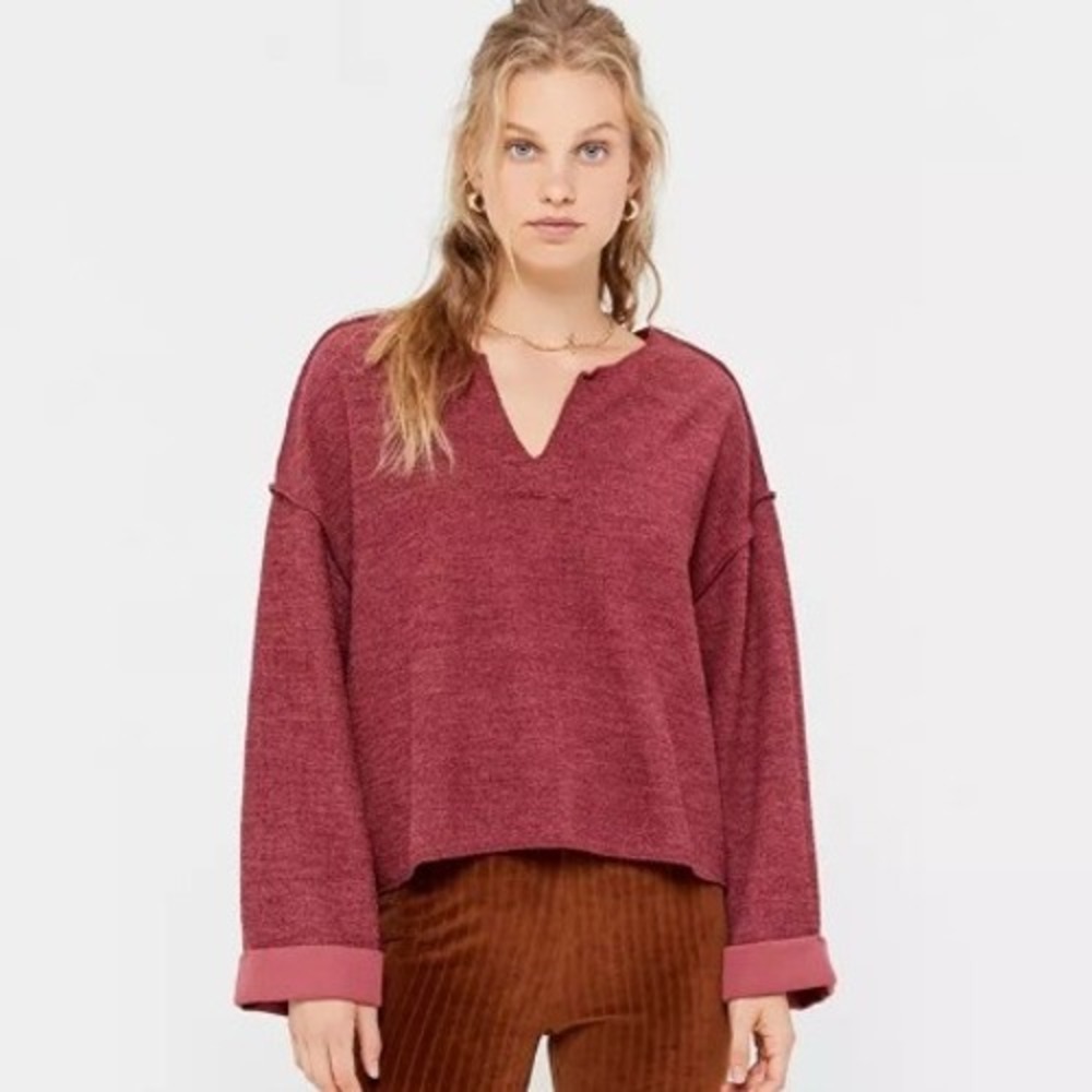 Urban Outfitters Sweater Medium Burgundy Ribbed Boxy Oversized